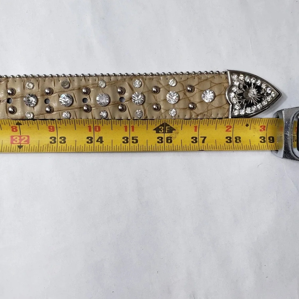 Genuine Leather Bling Western Belt Snakeskin Rhinestones Size Small Fleur-de-lis